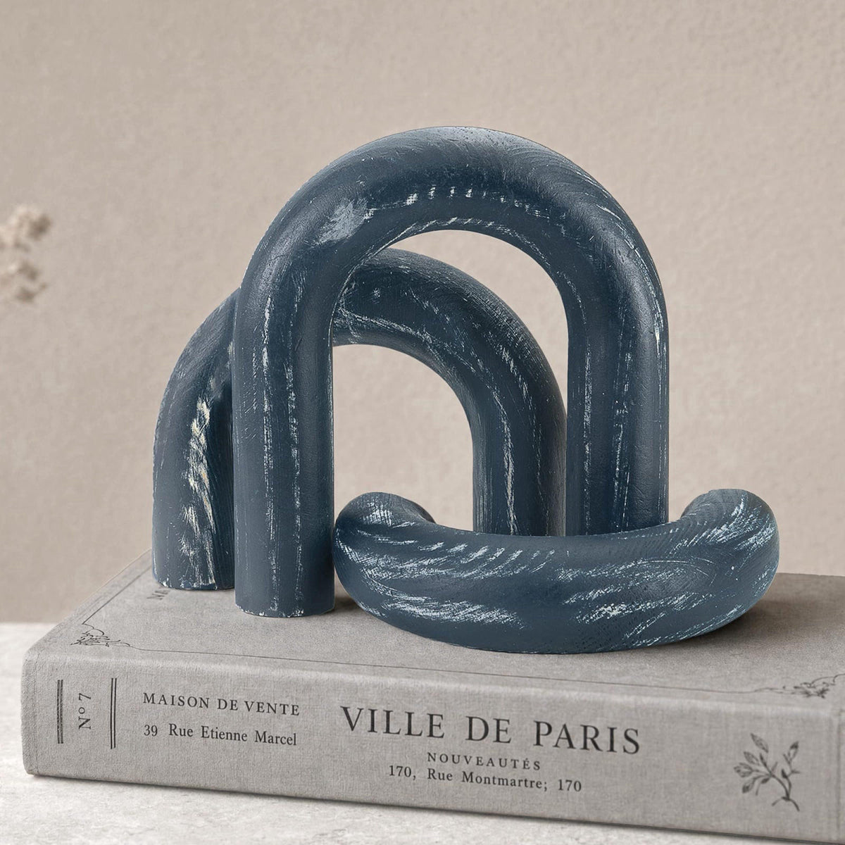 EOSAHR Pine Wood Arch Decor Set: Wood Sculpture for Minimalist Style, Blue – product photo (Decorative Stones)