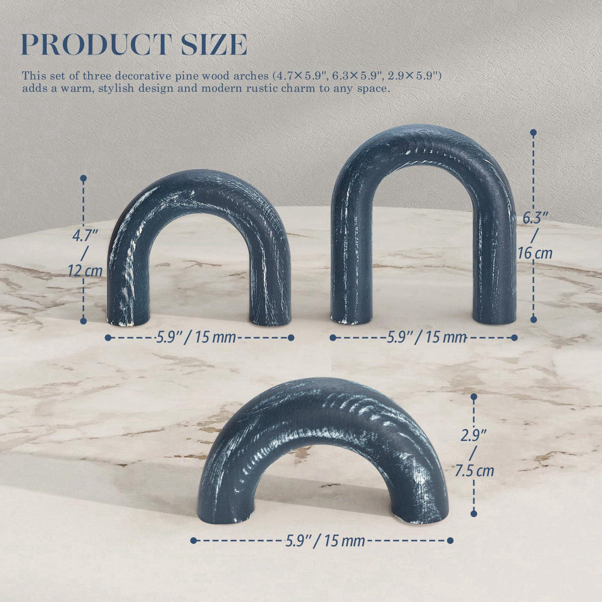 EOSAHR Pine Wood Arch Decor Set: Wood Sculpture for Minimalist Style, Blue – close-up detail in Blue