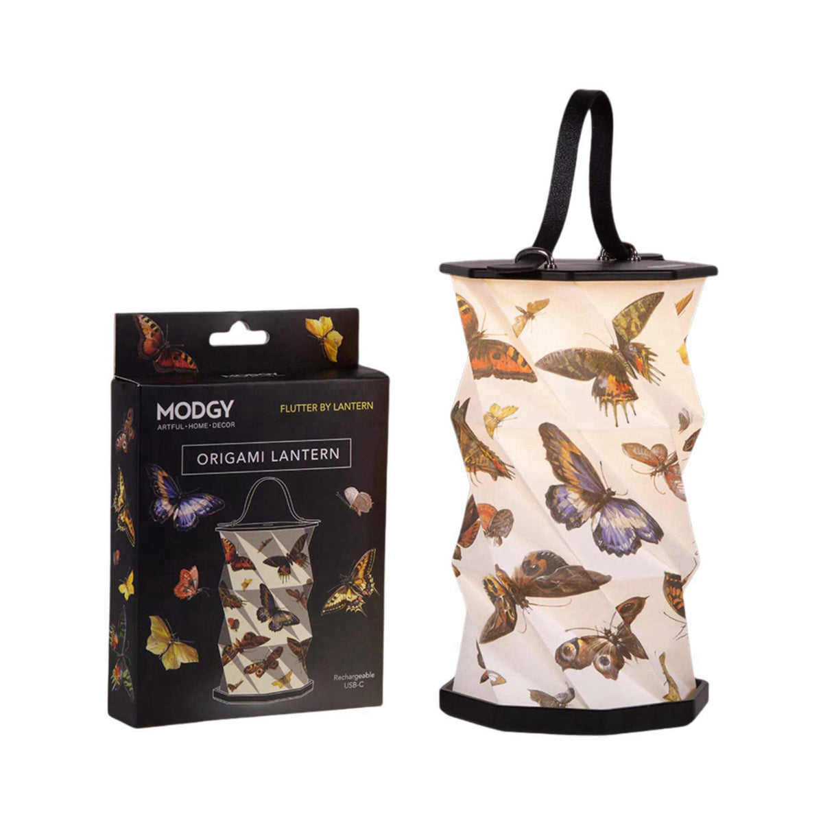 MODGY Starry Night Origami Lantern, Rechargeable LED Decorative Paper Lantern – back view and specifications