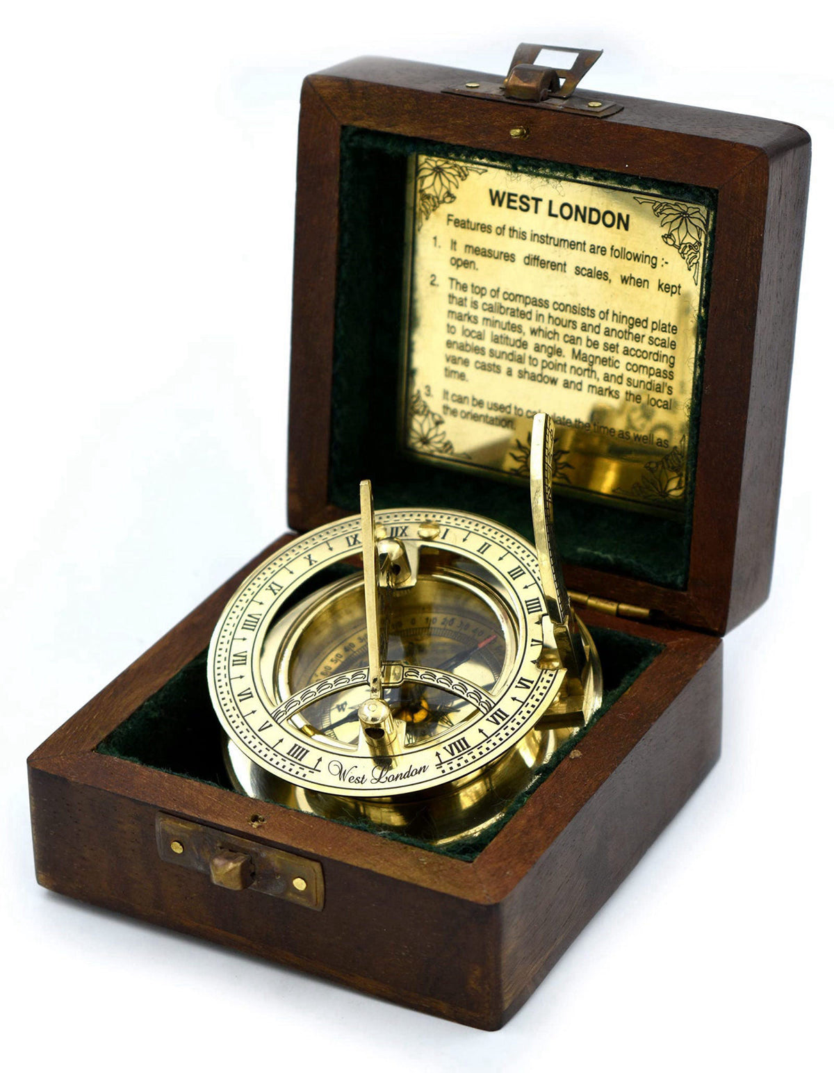 SARA NAUTICAL Antique Brass Sundial Compass, Sundial Clock in Box Gift Sun Clock Ship Replica Watch,Ship Decorations – p