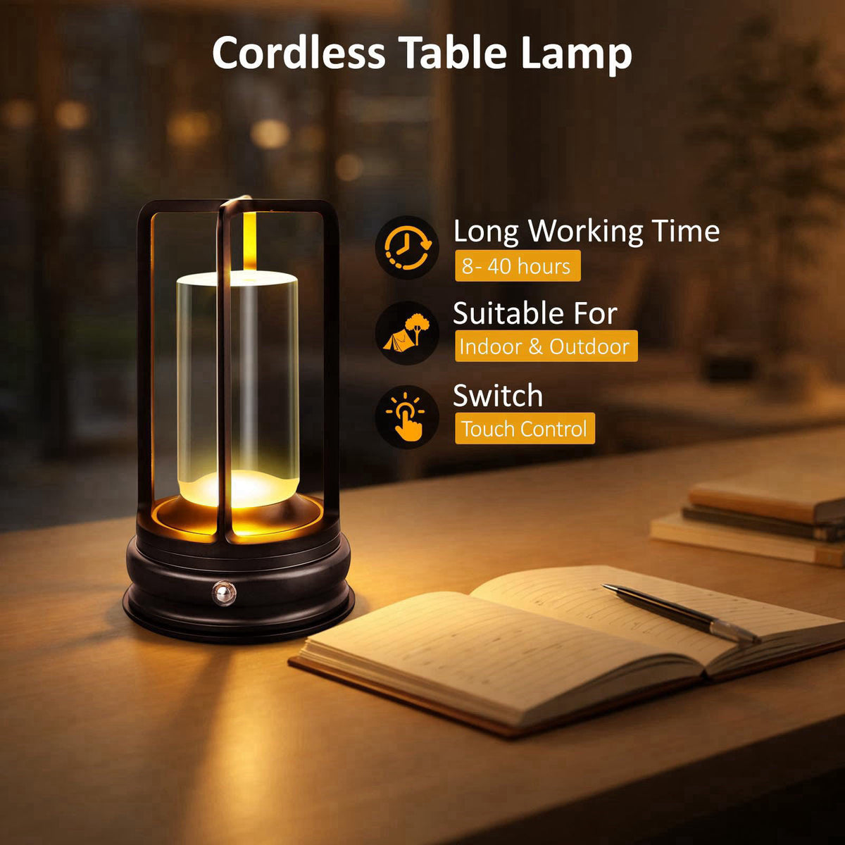 MeRGBWLife Cordless Table Lamp, Rechargeable LED Desk Lamp with 3 Color Temperatures & Stepless Dimming, Portable Touch 