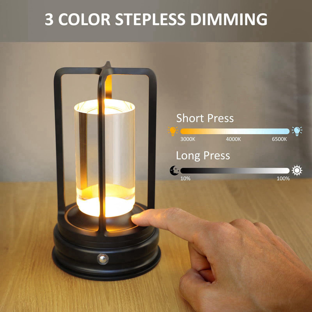 MeRGBWLife Cordless Table Lamp, Rechargeable LED Desk Lamp with 3 Color Temperatures & Stepless Dimming, Portable Touch 
