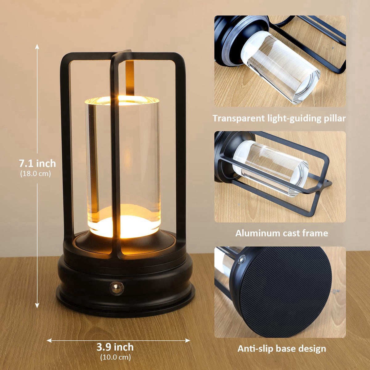 MeRGBWLife Cordless Table Lamp, Rechargeable LED Desk Lamp with 3 Color Temperatures & Stepless Dimming, Portable Touch 