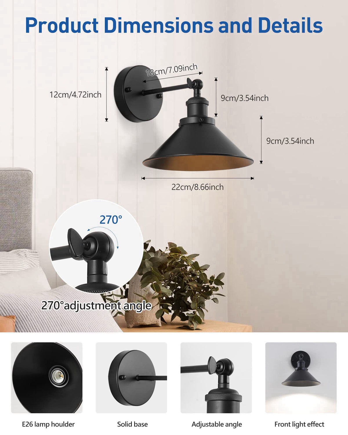 Bailoch Black Vintage Wireless Battery Operated Wall Sconces, Industrial Cordless Battery Powered Led Wall Lights Set of