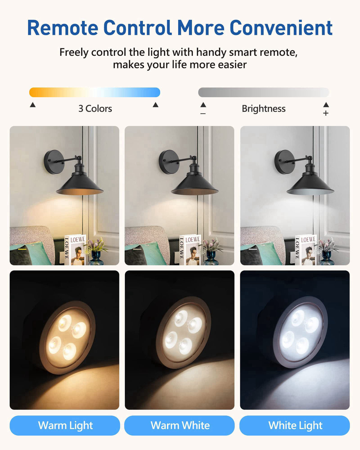Bailoch Black Vintage Wireless Battery Operated Wall Sconces, Industrial Cordless Battery Powered Led Wall Lights Set of