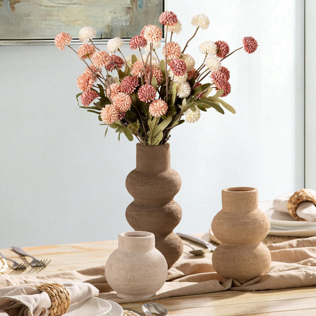 Vanselia Ceramic Vase Set of 3 Home Decor Living Room Table Decorations – close-up detail in 11-classic