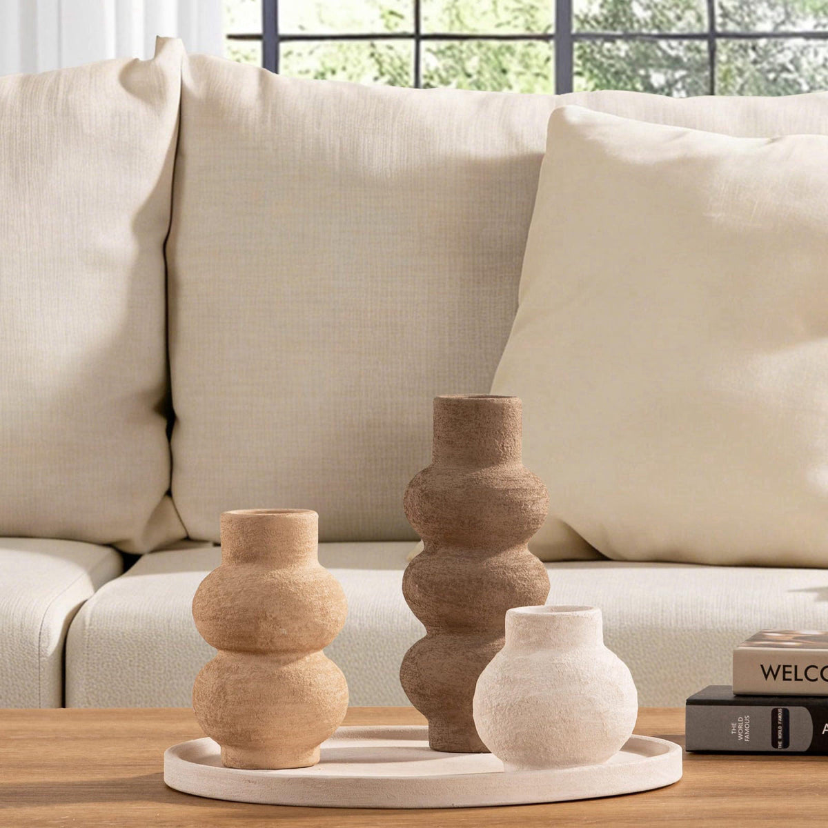 Vanselia Ceramic Vase Set of 3 Home Decor Living Room Table Decorations – full view