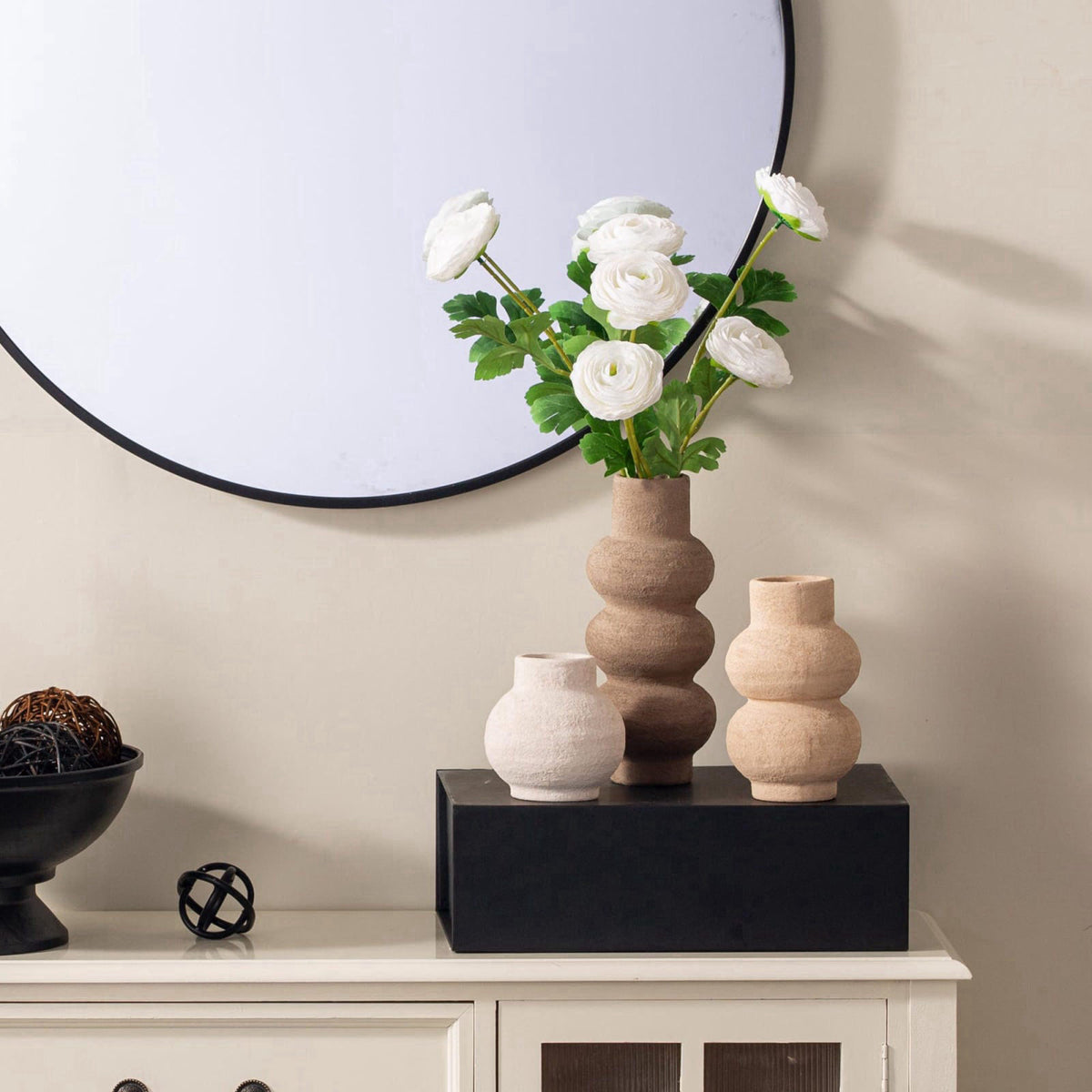 Vanselia Ceramic Vase Set of 3 Home Decor Living Room Table Decorations – back view and specifications