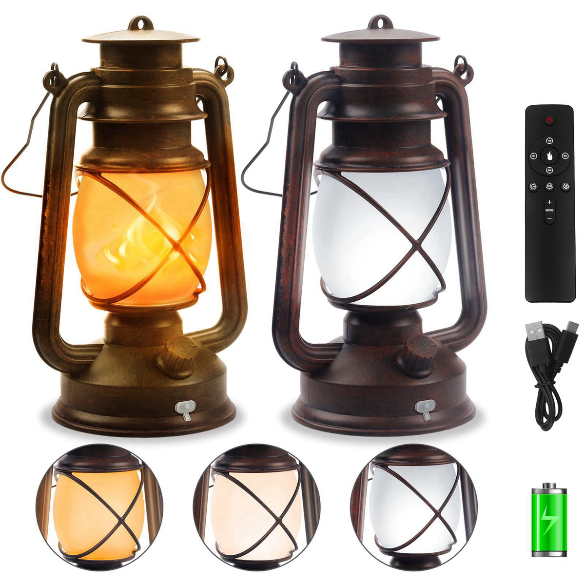 Wondrastical 2 Pack Bronze Vintage 4 Modes Rechargeable Lanterns with Remote Control – product photo (Lanterns)