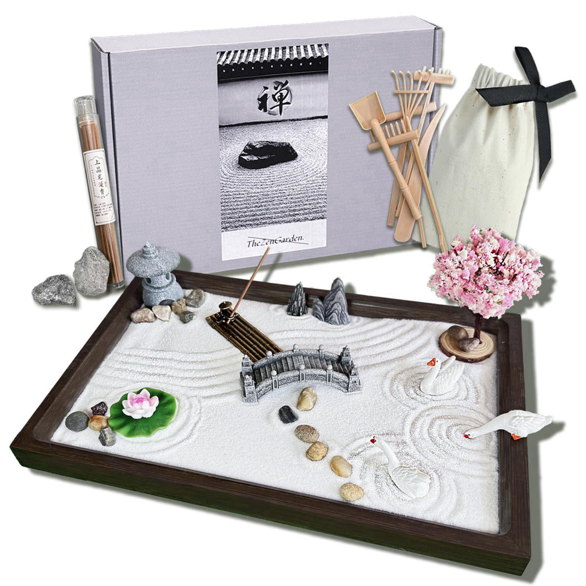 SRAYW Zen Garden Kit for Desk Decor. 11x7.5'' Beautiful Japanese Mini Zen Garden Meditation Gifts Set for Home,Office De