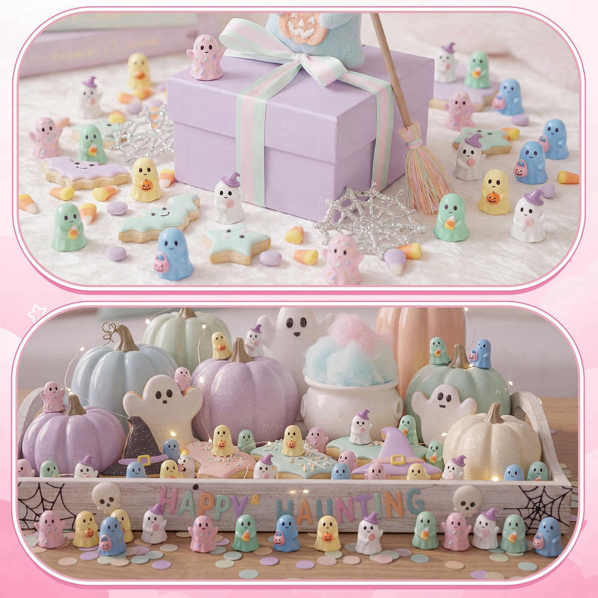 Qunclay 100 Pcs Halloween Ghosts Figurines Decor Pastel Tiny Resin Ghosts – alternate angle