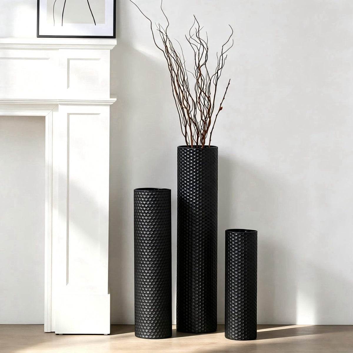 Dnnnii Black Tall Floor Vase Set of 3, Metal Cylinder Vases for Corner, 27.6in – product photo (Vases)