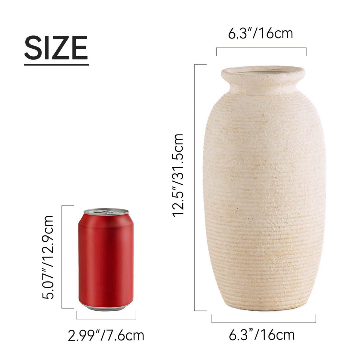 ooit Ceramic Flower Vase, 12.5" Large Rustic Farmhouse Vases Home Decor Tall Pottery Decorative Pampas Vase for Tabl