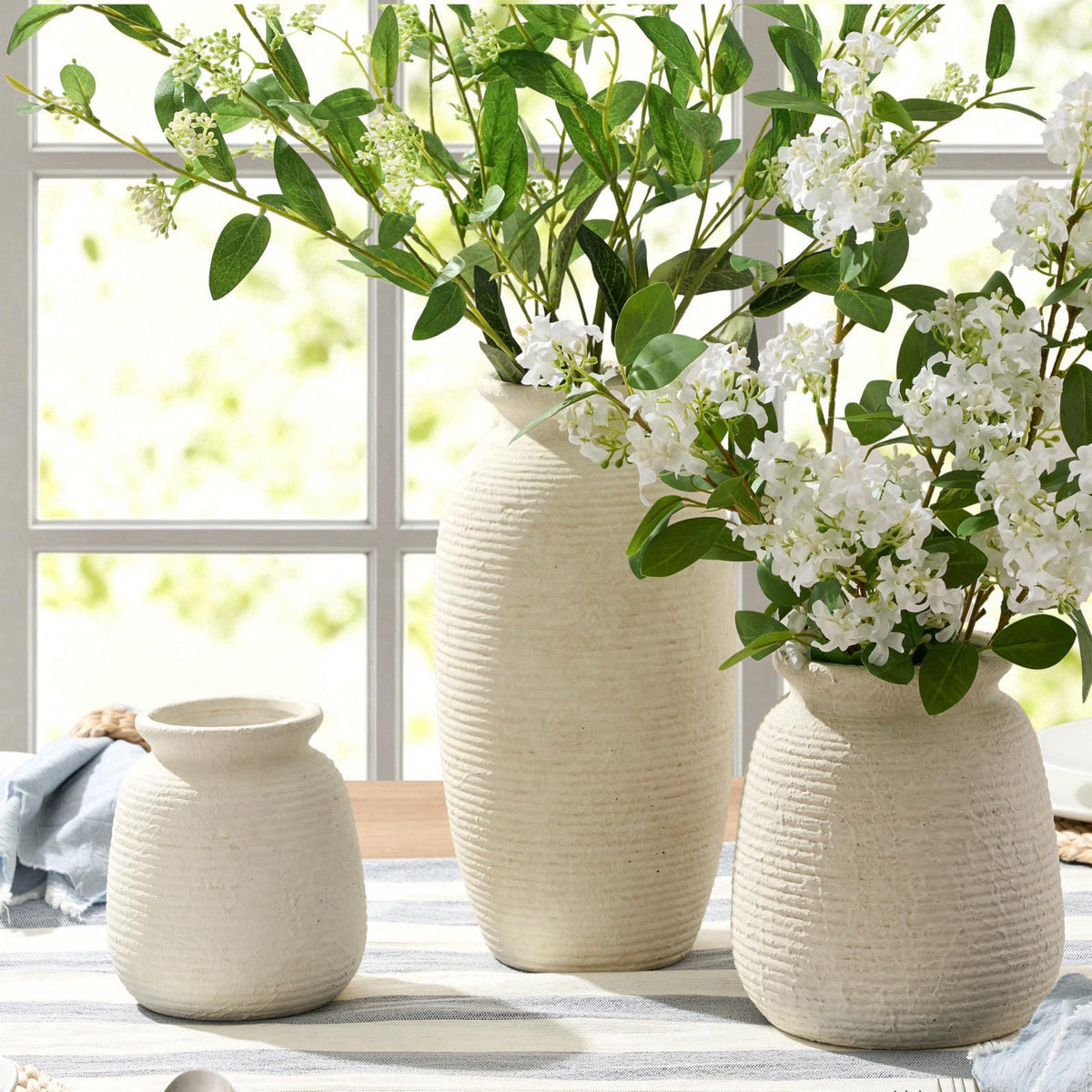 ooit Ceramic Flower Vase, 12.5" Large Rustic Farmhouse Vases Home Decor Tall Pottery Decorative Pampas Vase for Tabl