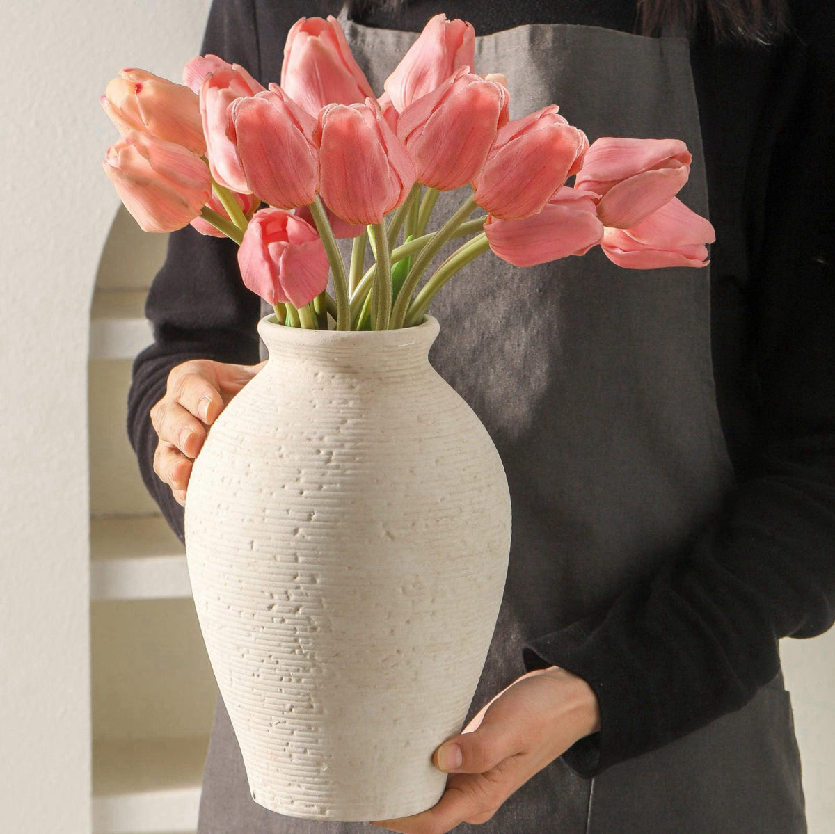 Vanselia Ceramic Flower Vase Home Decor - Large Farmhouse Table Vases Rustic Vintage Living Room Kitchen Bedroom Decorat