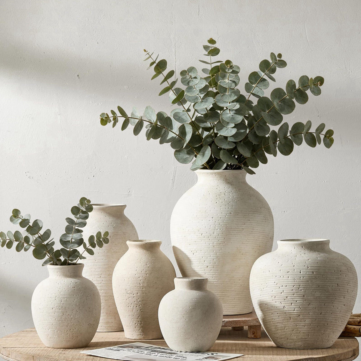 Vanselia Ceramic Flower Vase Home Decor - Large Farmhouse Table Vases Rustic Vintage Living Room Kitchen Bedroom Decorat