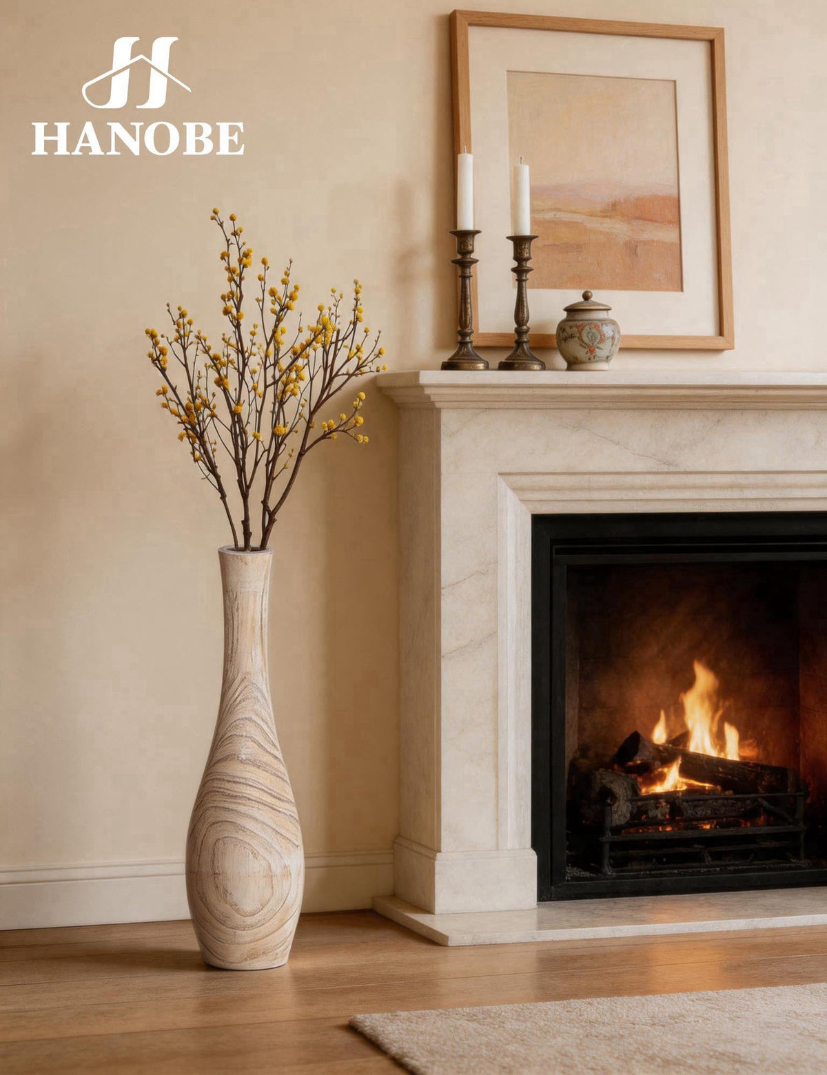 Hanobe 22" Tall Wood Floor Vase for Pampas Grass, Boho Farmhouse Style – product photo (Vases)