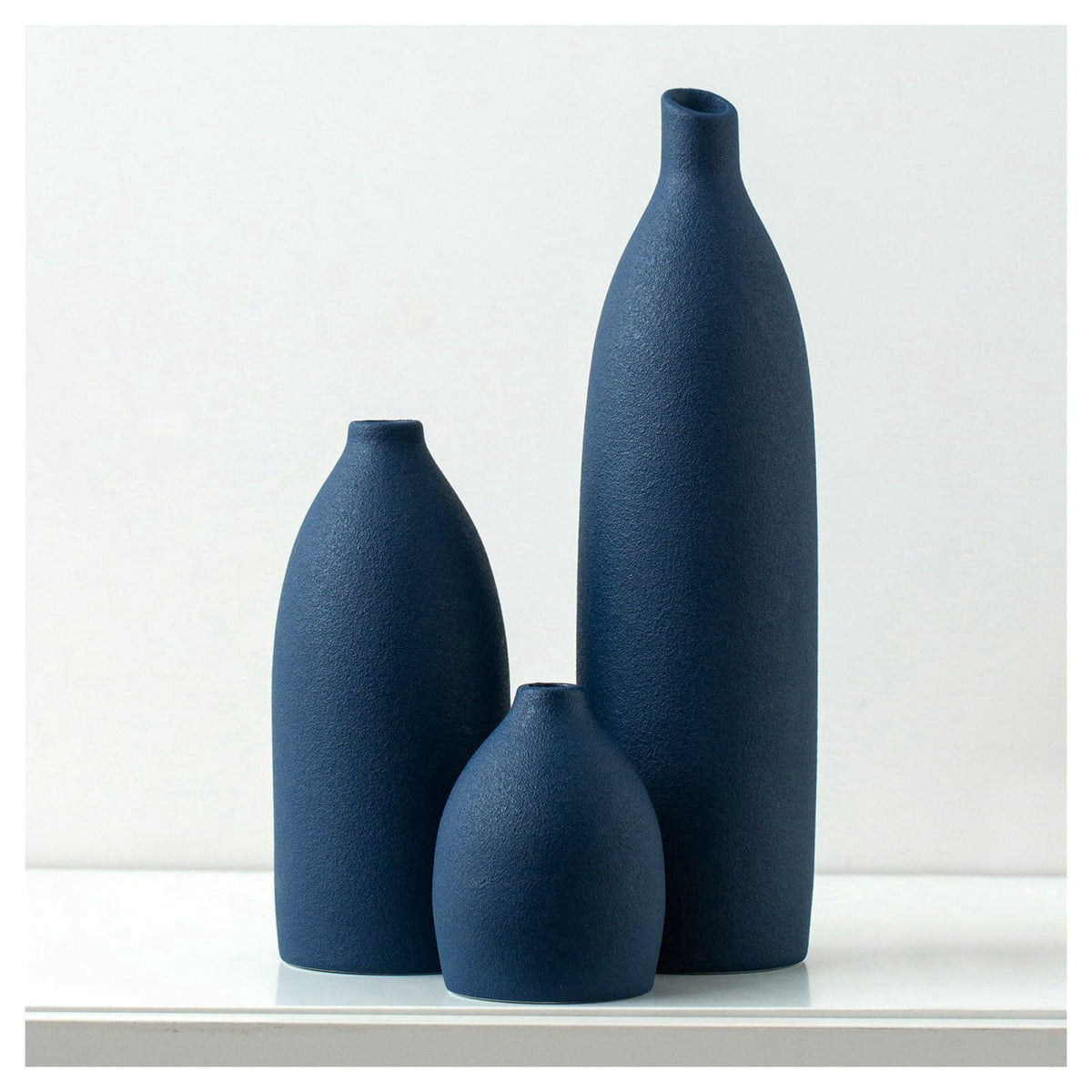 Mdaolv Matte Blue Vase Set Navy Blue Decor Coastal Decor Vases for Kitchen Island Living Room Office Table Fireplace Man
