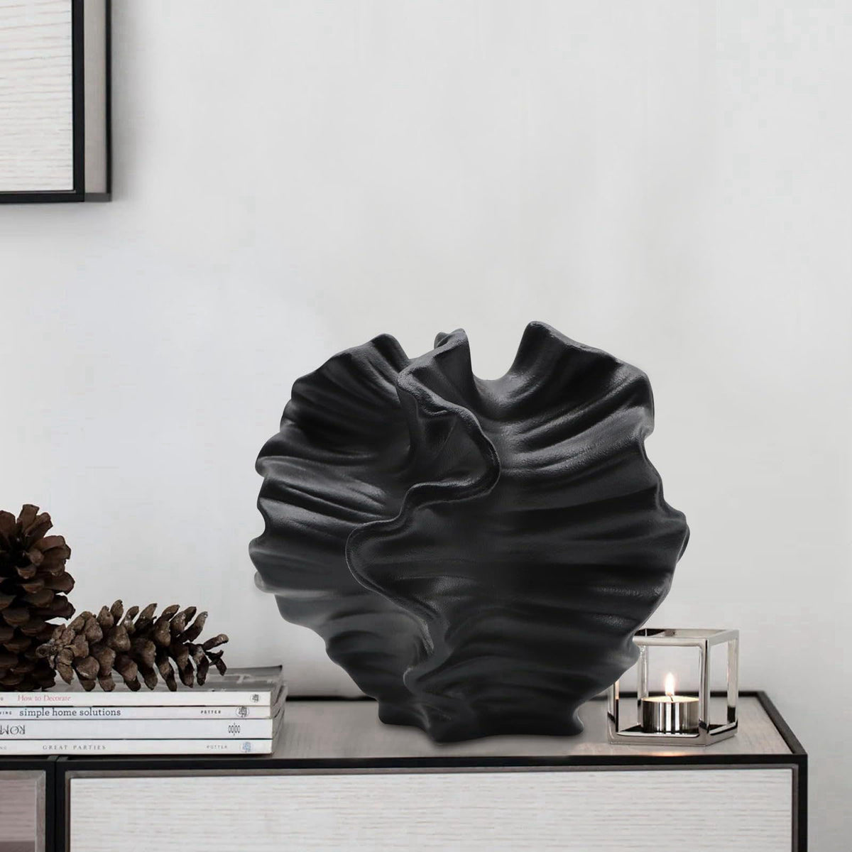 LZV Ceramic Vase - Set of 2 for Home Decor,Black Flower Shape Pampas Vases Minimalist Nordic Boho Style for Modern Farmh