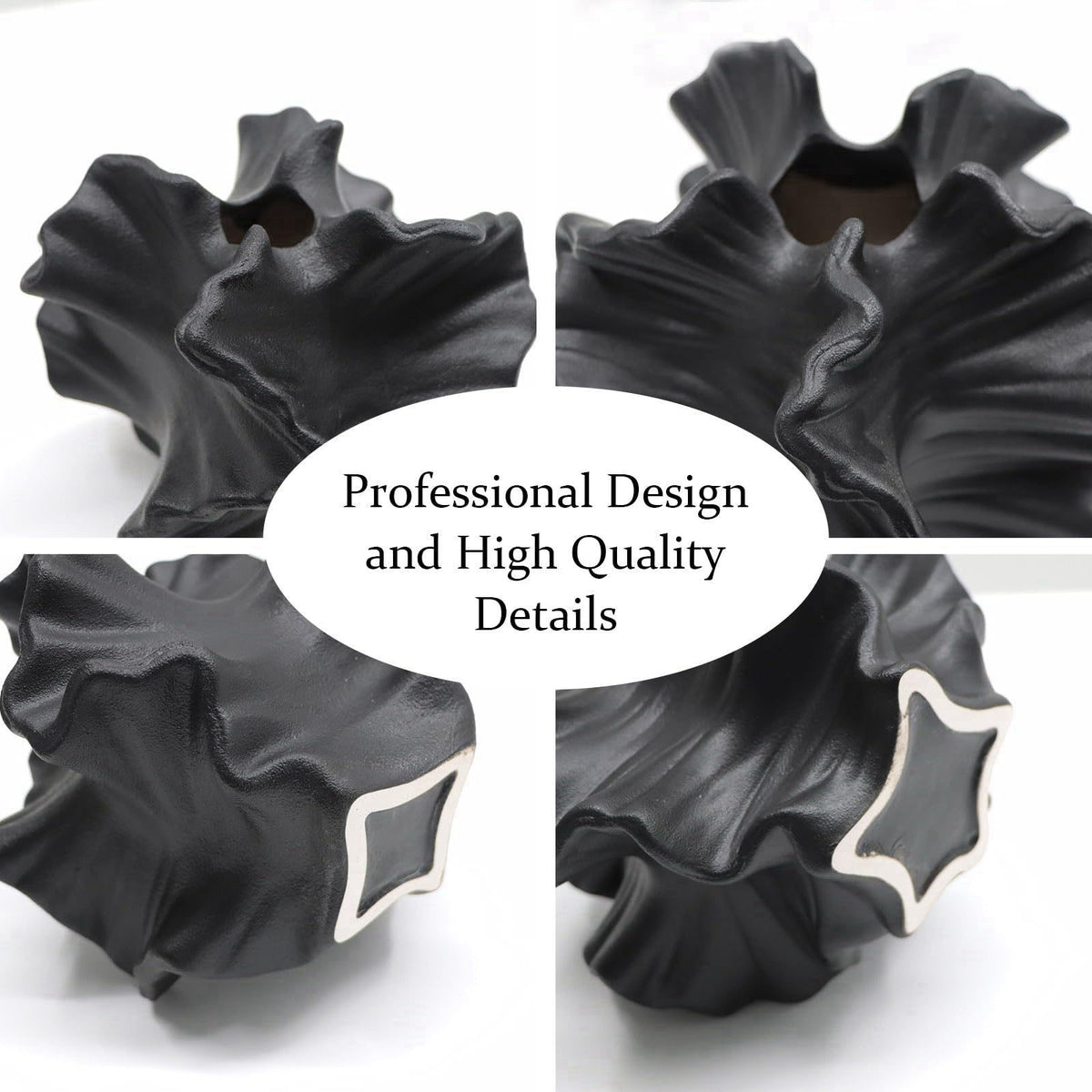 LZV Ceramic Vase - Set of 2 for Home Decor,Black Flower Shape Pampas Vases Minimalist Nordic Boho Style for Modern Farmh