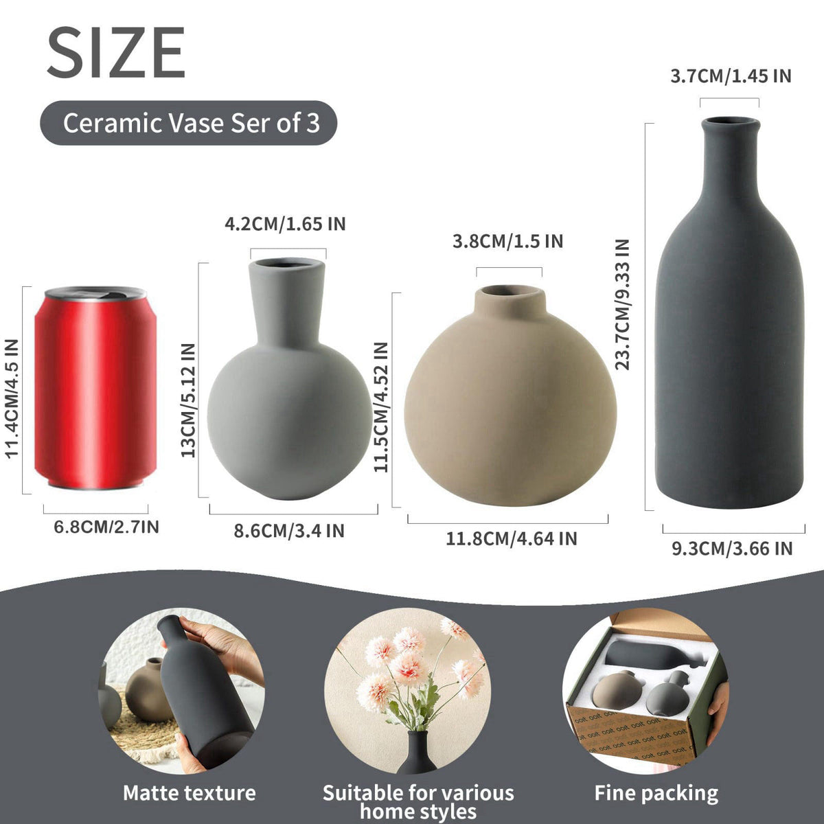 ooit Ceramic Vase Set of 3 | Neutral Vases Home Decor | Modern Flower Pottery Vases Rustic Farmhouse Vase for Table Entr