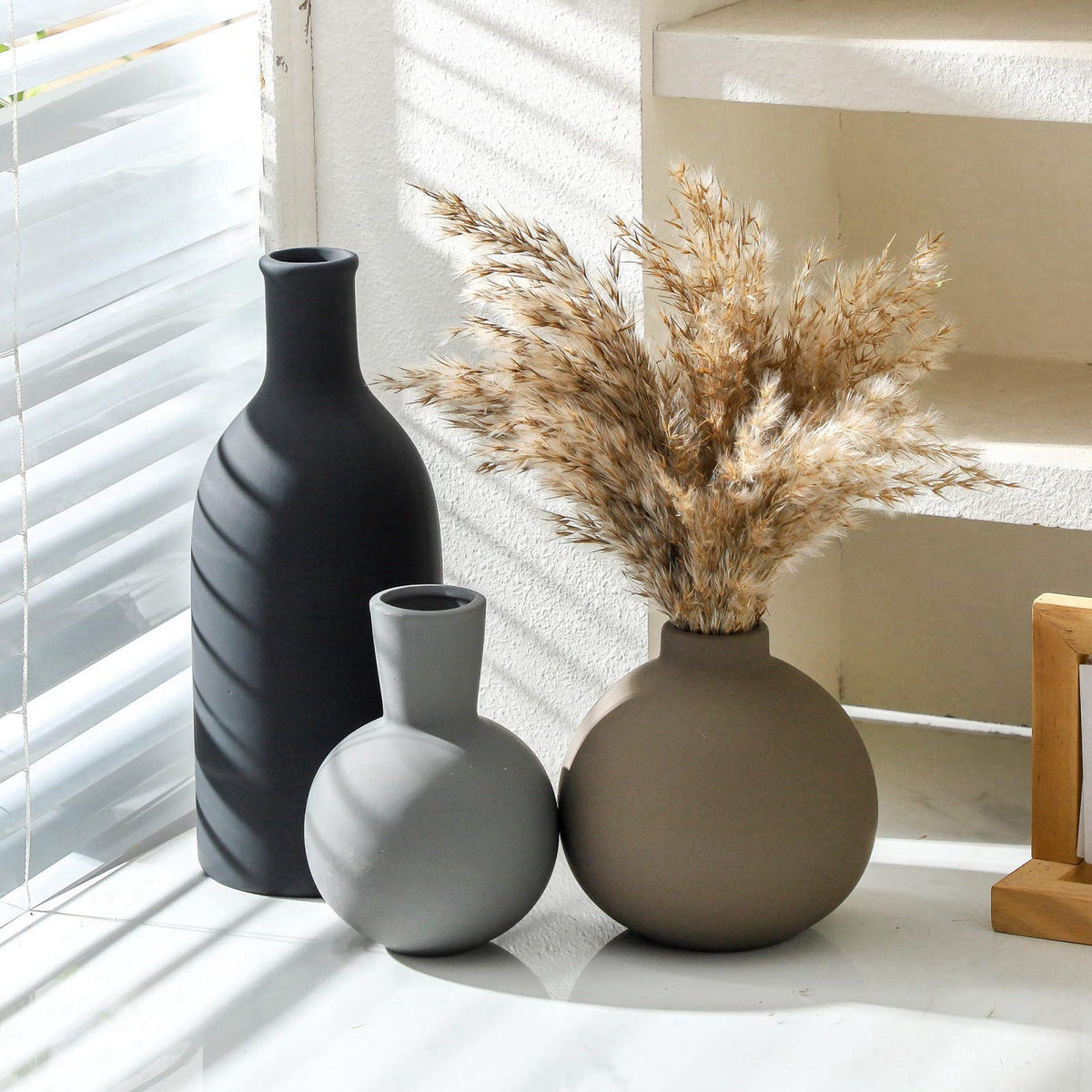 ooit Ceramic Vase Set of 3 | Neutral Vases Home Decor | Modern Flower Pottery Vases Rustic Farmhouse Vase for Table Entr