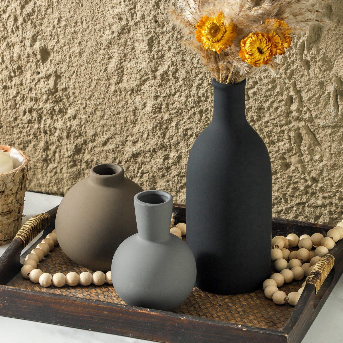ooit Ceramic Vase Set of 3 | Neutral Vases Home Decor | Modern Flower Pottery Vases Rustic Farmhouse Vase for Table Entr