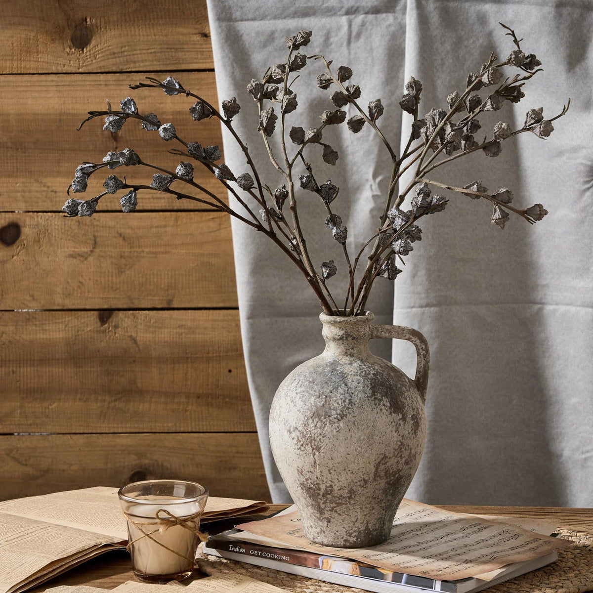 LUKA Ceramic Rustic Farmhouse Vase – close-up detail in Brown