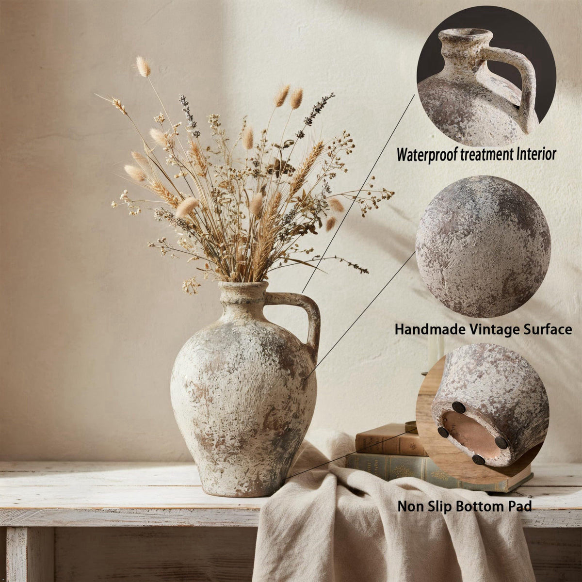 LUKA Ceramic Rustic Farmhouse Vase – full view