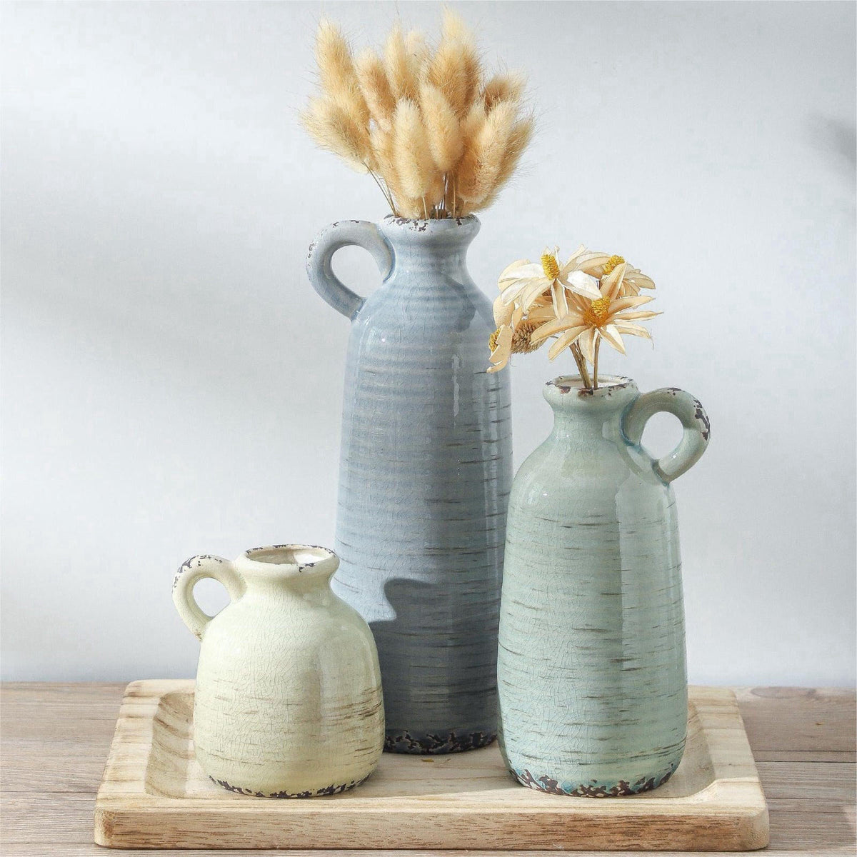 ooit Ceramic Vase Set of 3 | Neutral Vase Home Decor with Handle | Pottery Modern Farmhouse Vases Pampas Grass Flower Va