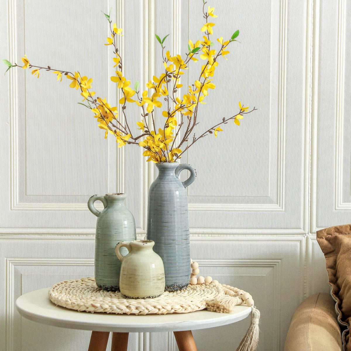 ooit Ceramic Vase Set of 3 | Neutral Vase Home Decor with Handle | Pottery Modern Farmhouse Vases Pampas Grass Flower Va