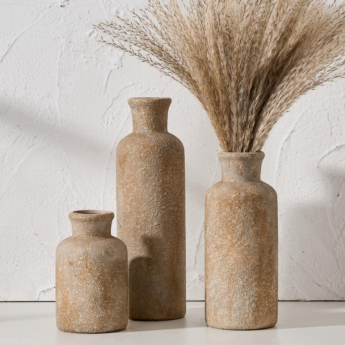 LUKA Ceramic Rustic Farmhouse Vase Set of 3,Terracotta Vases for Home Decor – product photo (Vases)