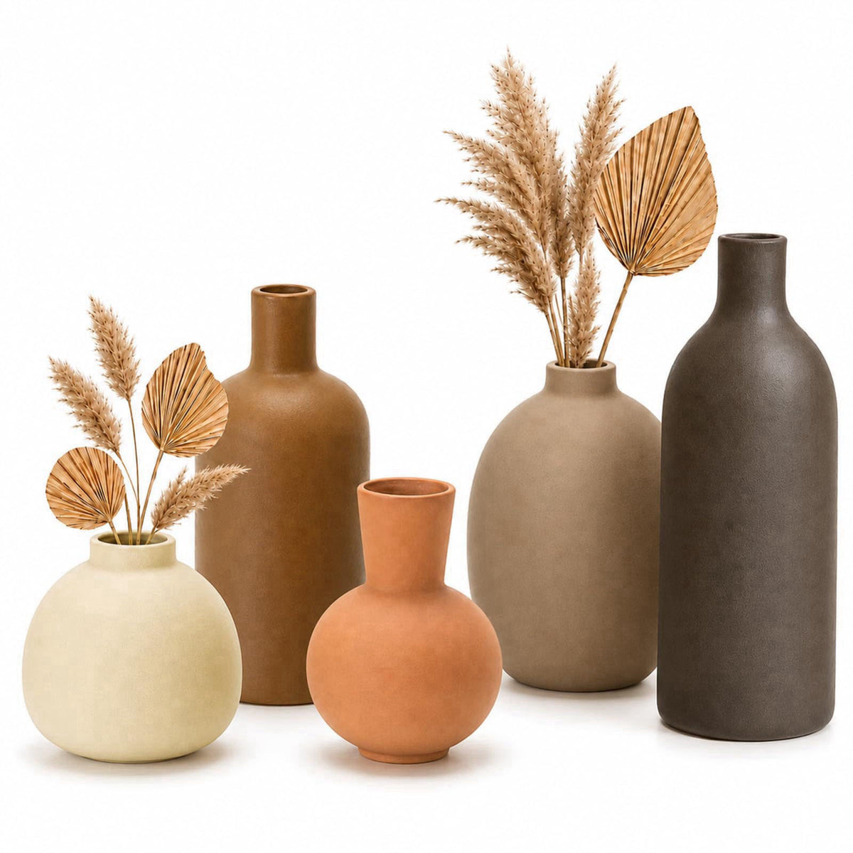 OLACHIKKO Small Neutral Ceramic Vase Set – Cute 5 Matte Earth-Tone Vases for Japandi, Scandinavian, or Minimalist Home D