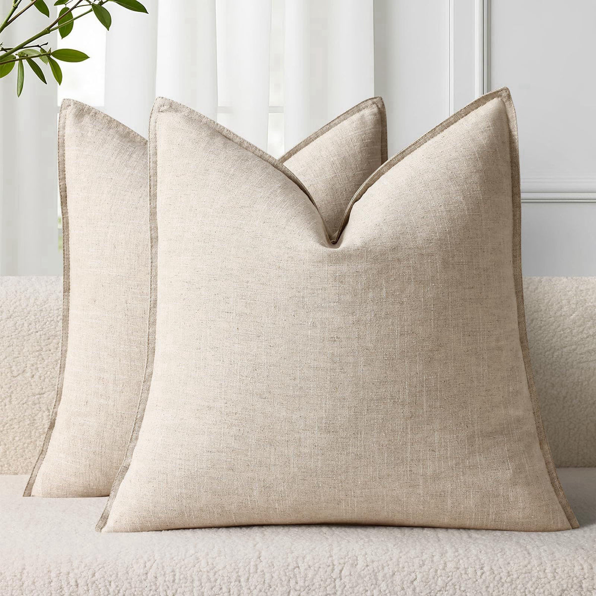 decorUhome Beige Christmas Linen Throw Pillow Covers 22x22 Set of 2 – product photo (Throw Pillow Covers)