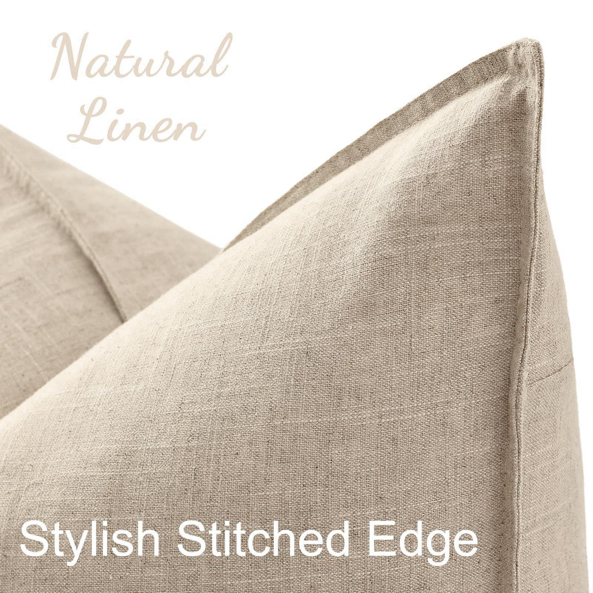 decorUhome Beige Christmas Linen Throw Pillow Covers 22x22 Set of 2 – close-up detail in Natural Beige