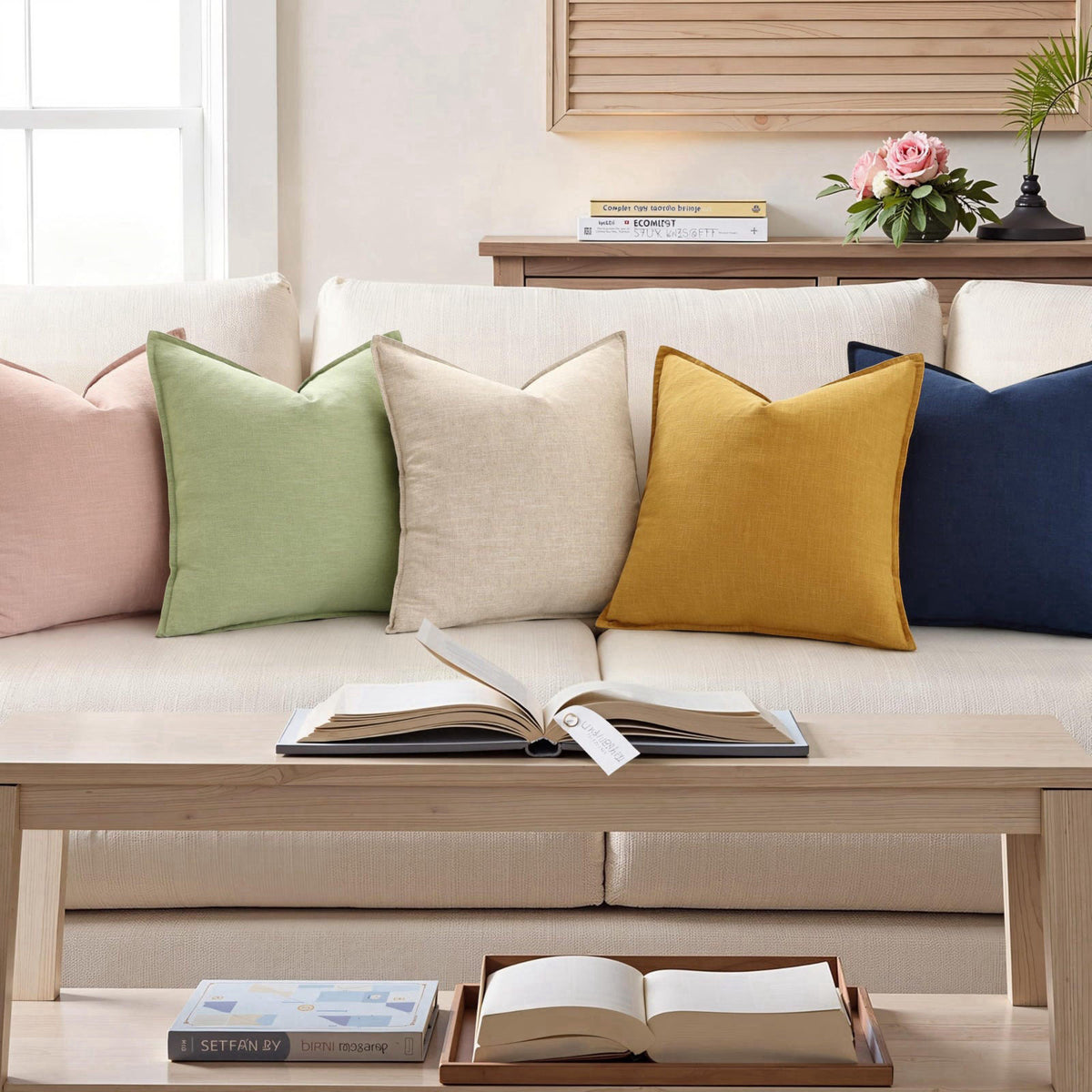 decorUhome Beige Christmas Linen Throw Pillow Covers 22x22 Set of 2 – full view