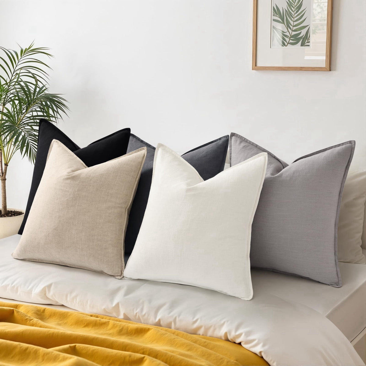 decorUhome Beige Christmas Linen Throw Pillow Covers 22x22 Set of 2 – alternate angle