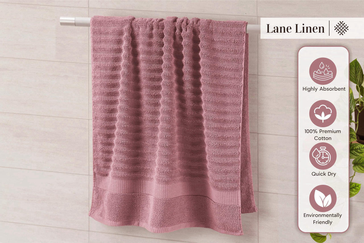 LANE LINEN Bath Towel Set Absorbent Quick Dry 100% Cotton - Wishful Mauve – alternate angle