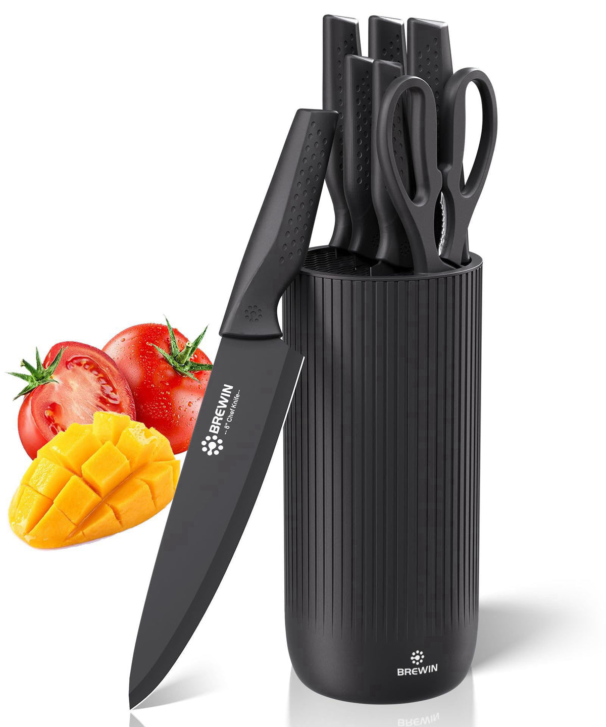 Brewin Knife Set, 8PC Kitchen Knife Set with Universal Block and Scissors – High Carbon Stainless Steel High Carbon Stai