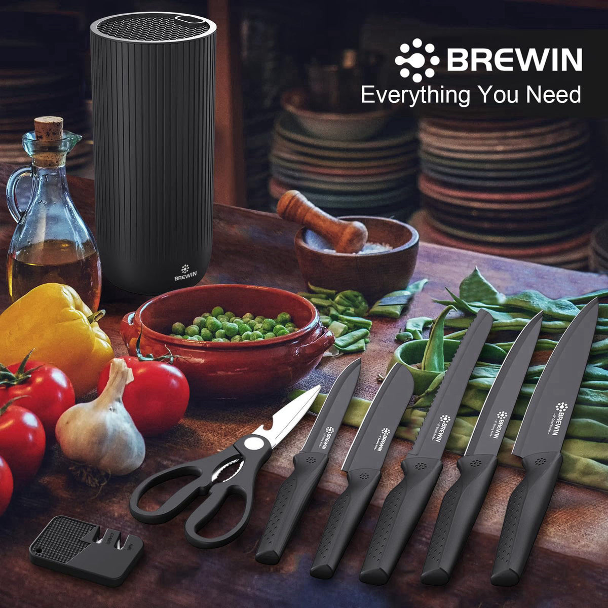 Brewin Knife Set, 8PC Kitchen Knife Set with Universal Block and Scissors – close-up detail