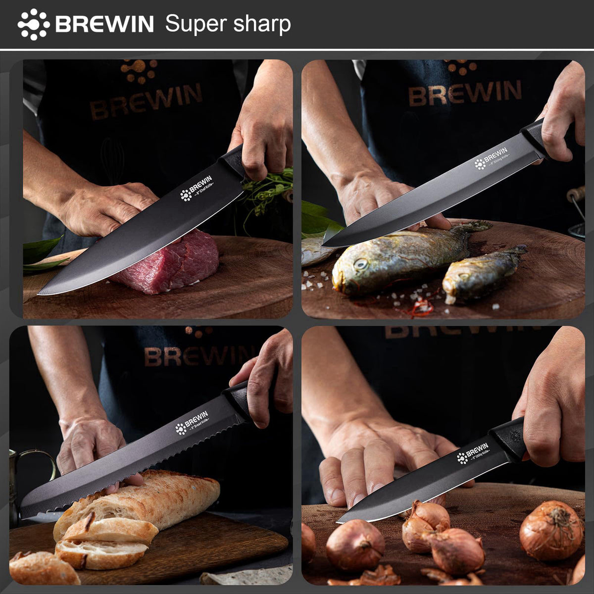 Brewin Knife Set, 8PC Kitchen Knife Set with Universal Block and Scissors – alternate angle
