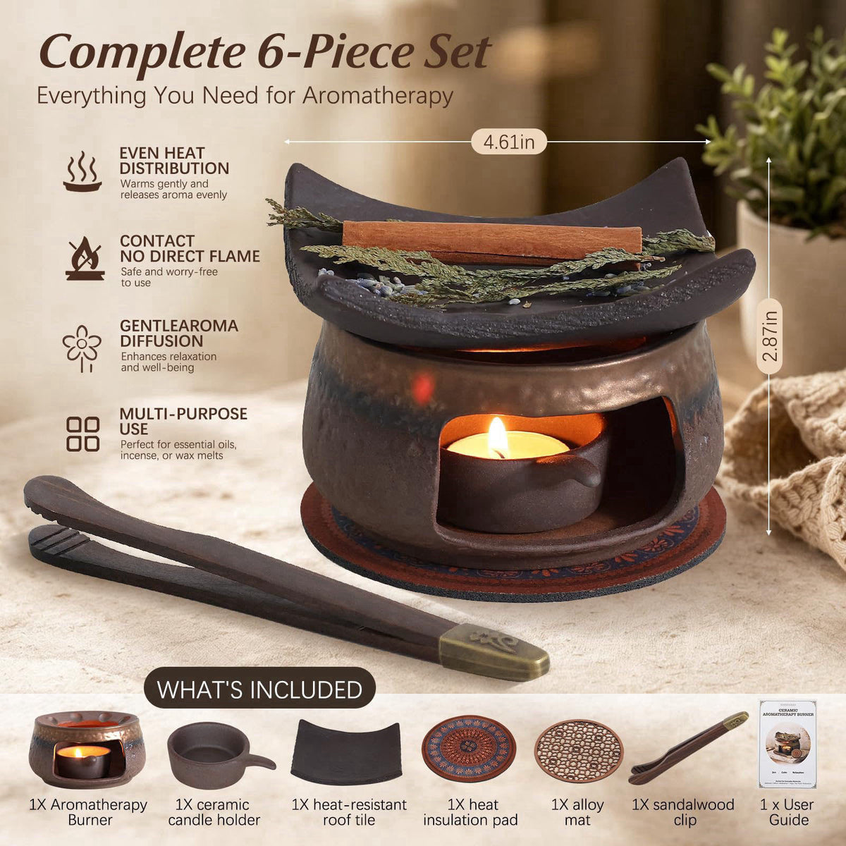 BYSHIGEBAO Zen Herb Burner Kit, 1250°C High-Fired Aromatherapy Burner Set, Herb Burner – close-up detail