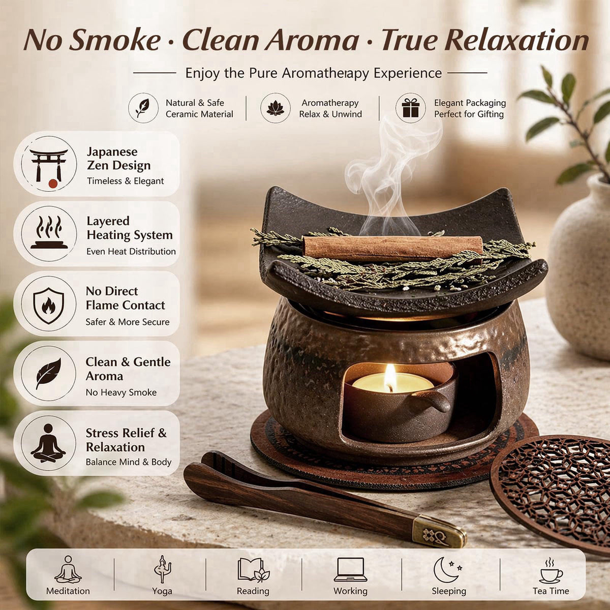 BYSHIGEBAO Zen Herb Burner Kit, 1250°C High-Fired Aromatherapy Burner Set, Herb Burner – full view