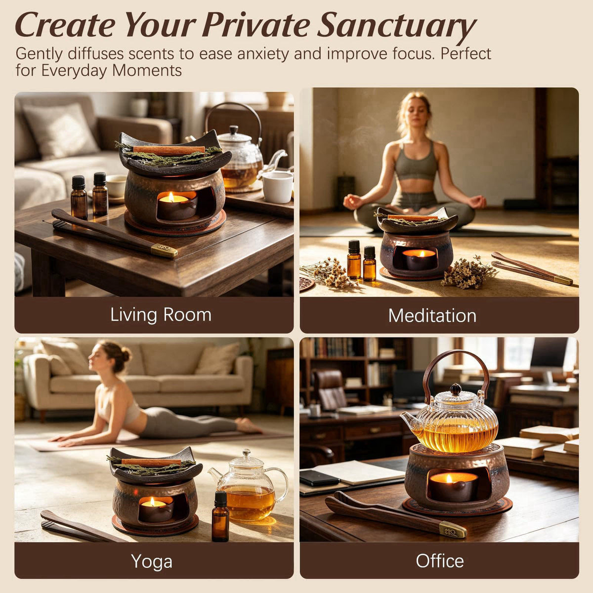 BYSHIGEBAO Zen Herb Burner Kit, 1250°C High-Fired Aromatherapy Burner Set, Herb Burner – back view and specifications