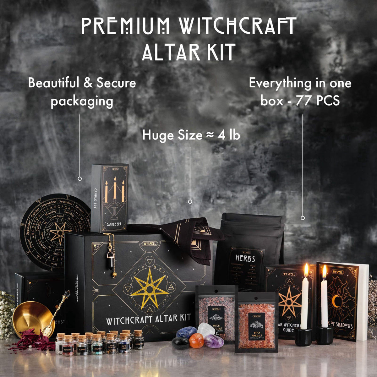 Wyspell Large Witchcraft Kit - 77 PCS - Altar Spell Set - Witchy Gifts – close-up detail