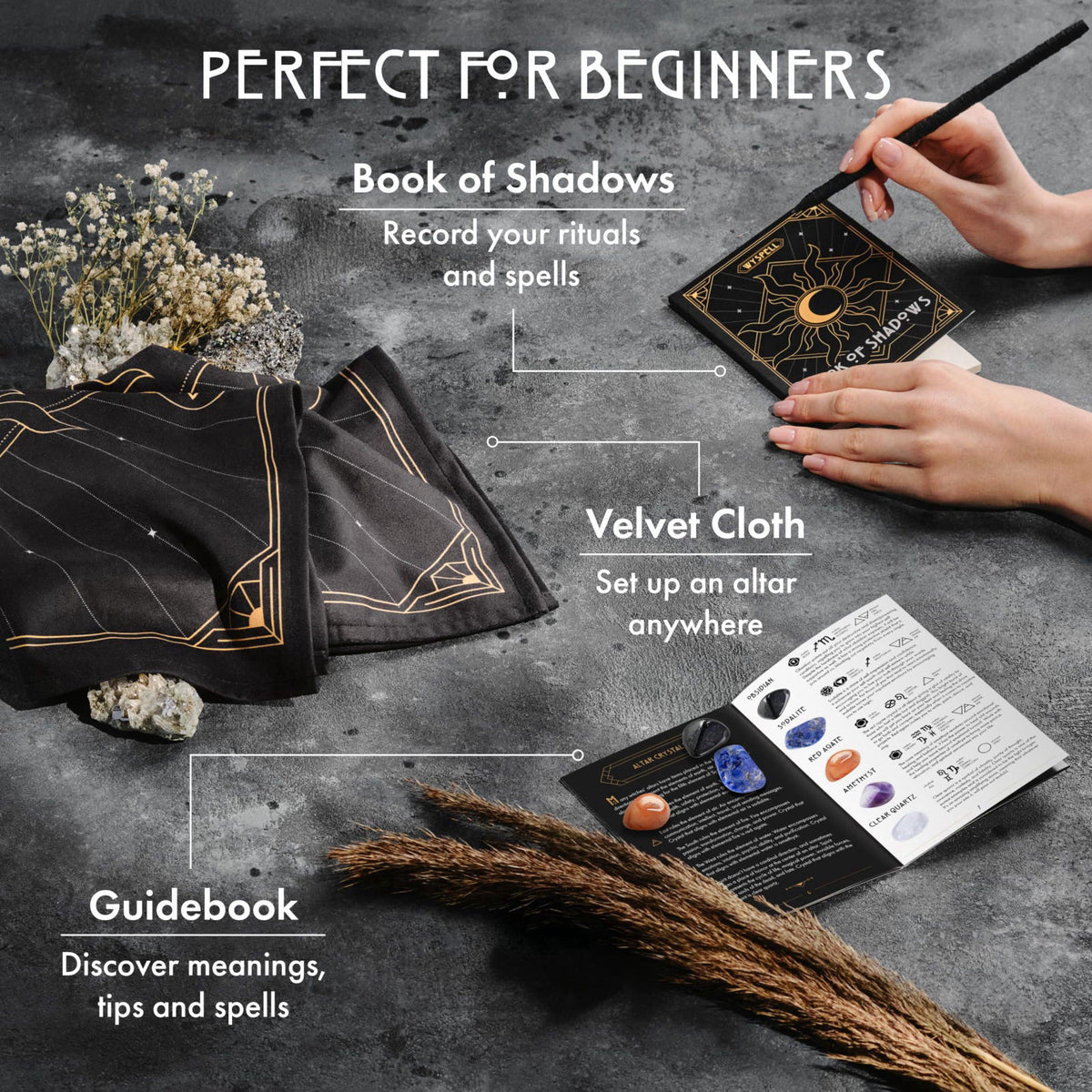 Wyspell Large Witchcraft Kit - 77 PCS - Altar Spell Set - Witchy Gifts – back view and specifications