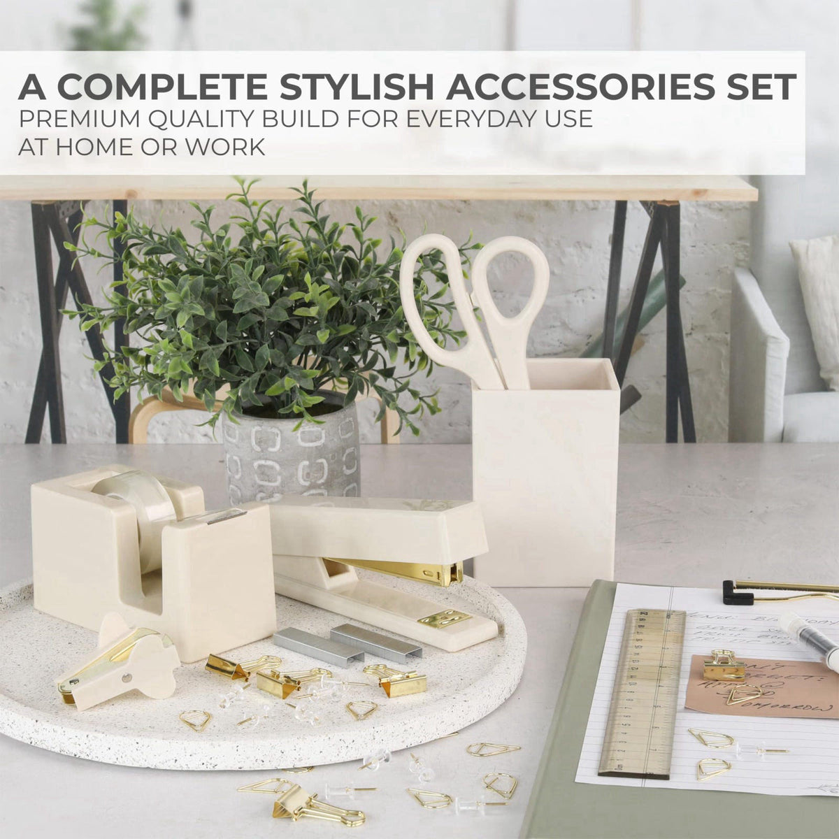 KIBAGA Aesthetic Desk Accessories Set for Women - A Complete Office Organizer Set – packaging and label