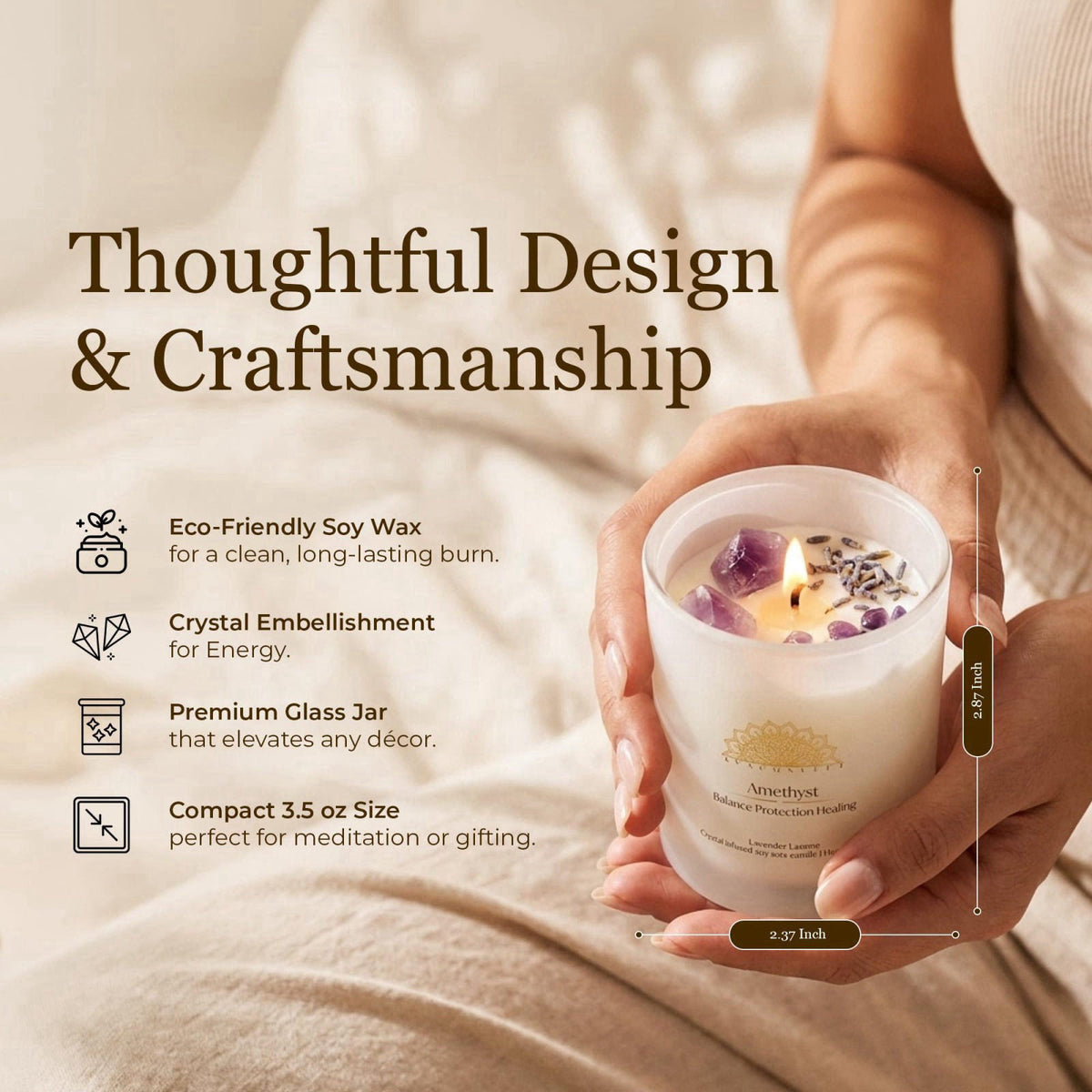 ava concept Healing Crystal Candle Gift Set, Amethyst, Amazonite, Sunstone – close-up detail in Amethyst