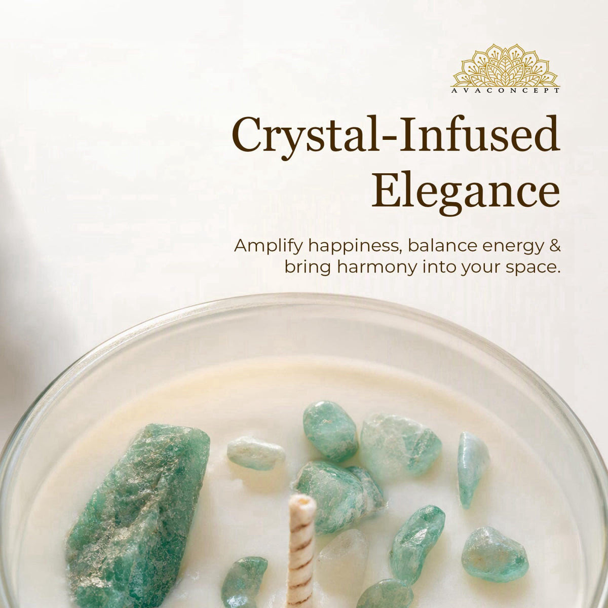 ava concept Healing Crystal Candle Gift Set, Amethyst, Amazonite, Sunstone – back view and specifications