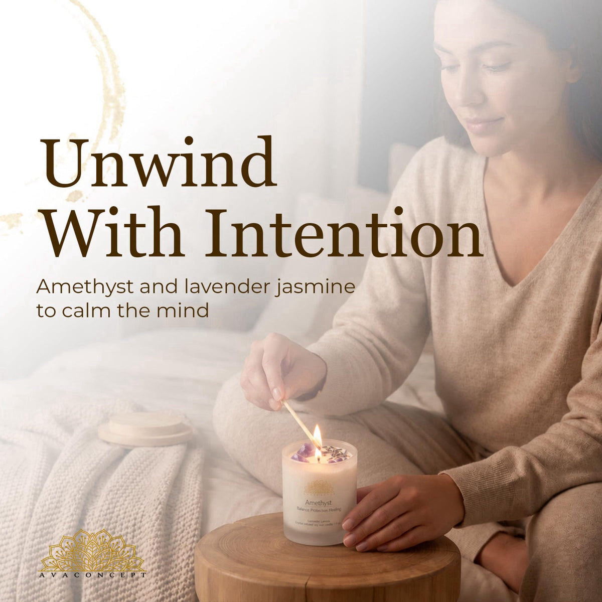 ava concept Healing Crystal Candle Gift Set, Amethyst, Amazonite, Sunstone – alternate angle